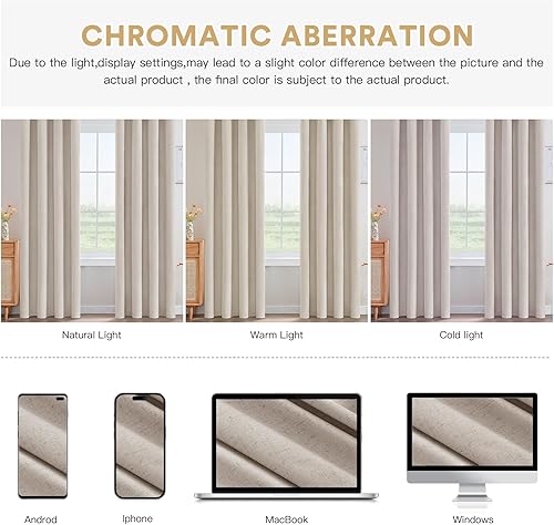 Miniatura 271 de PrinceDeco Cortinas opacas 100% para dormitorio, cortina de lino para puerta corrediza de cristal, cortinas opacas extra anchas con ojales Arena