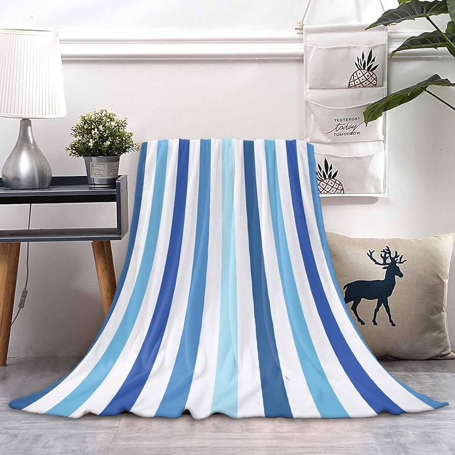 Amazon.com: Throw Blanket Blue White Stripes Blankets and