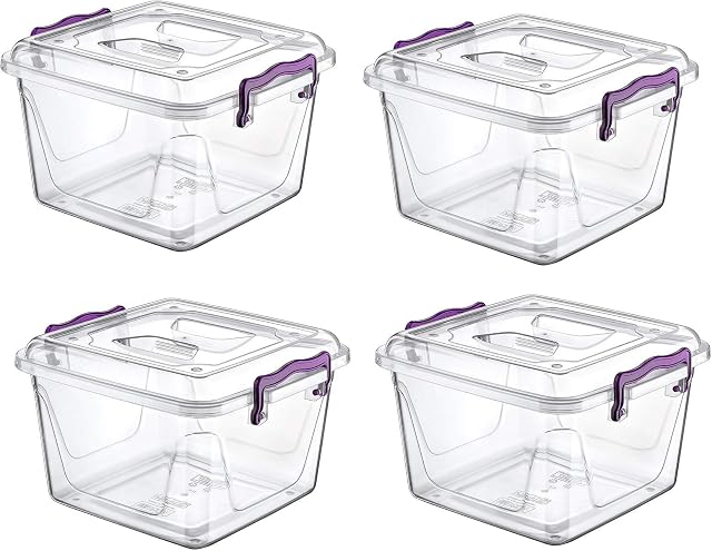 4 X 6 Litre Strong Plastic Pantry Box, Transparent Storage Box Container Clip Handle Food Grade BPA Free Plastic