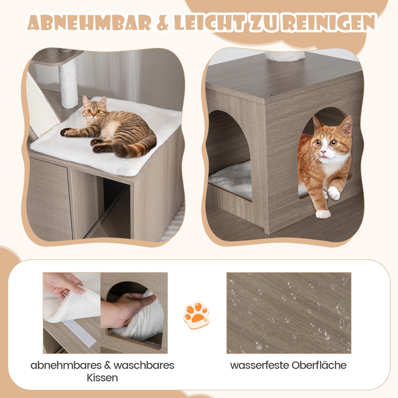 COSTWAY Kratzbaum mit Katzenschrank, Katzenbaum mit 2 Höhlen & Kratzbrett & Eingang & Spielball & Kissen & Rampe, All-in-One Katzenhaus, Katzenkratzbaum Groß, Katzenmöbel Katzen, 95x55,5x173cm, Grau