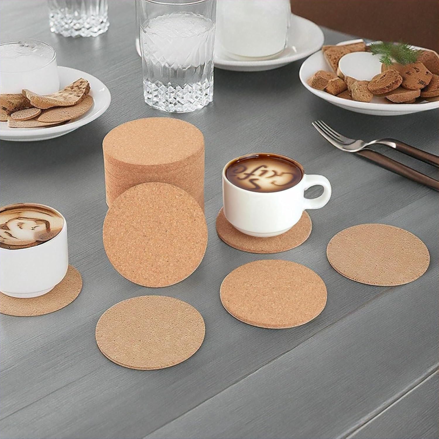 Faithful Panda 200-Pack Round Cork Coasters Bulk - 90mm (3.54 Inch) Natural Cork, Laser Engraving Ready Drink Pads for Coffee, Wine, Custom Wedding Gifts