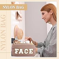 Vista 6 de Kajaia 4 Piezas Bolsas de Maquillaje Preppy Bolsas de Letras de Chenilla Bolsas de Cosméticos para Cabello, Cara, Piel para Mujeres, Bolsas