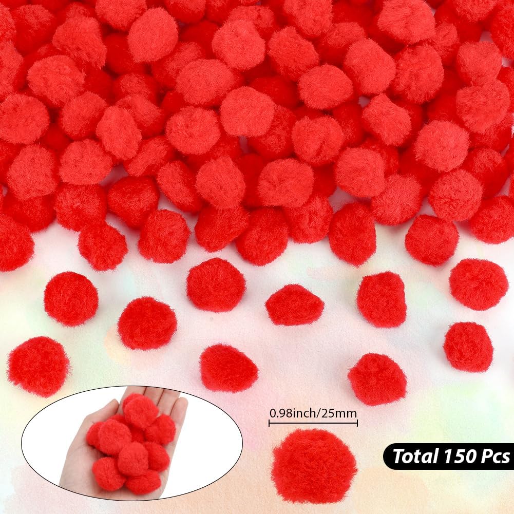 SUNNYCLUE 150Pcs 1 Inch Pom Poms Bulk Red Pompoms Bulk Round Soft Fuzzy Holiday Hanging Decors Round Mini Puff Pom Pom Balls Decorations for DIY Holiday Decor Supplies Arts Craft Projects Christmas
