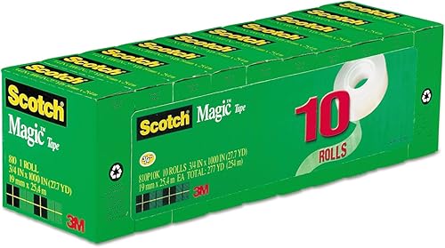 Scotch Cinta mágica 810P10k, paquete de valor de repuesto, 34 pulgadas x 1000 pulgadas, núcleo de 1 pulgada, 10paquete