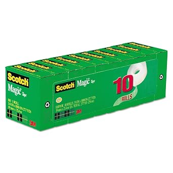 Scotch Magic Tape 810P10K, 3/4 x 1000, 1 Core, Invisible Matte Finish, 10-Pack Refill Rolls for Permanent Paper Mending