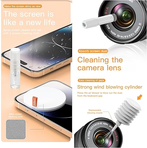 Vista 16 de Kit de limpieza de auriculares para pantalla de teléfono portátil 20 en 1, kit de limpieza de teclado, kit de limpieza de teclado con cepillo