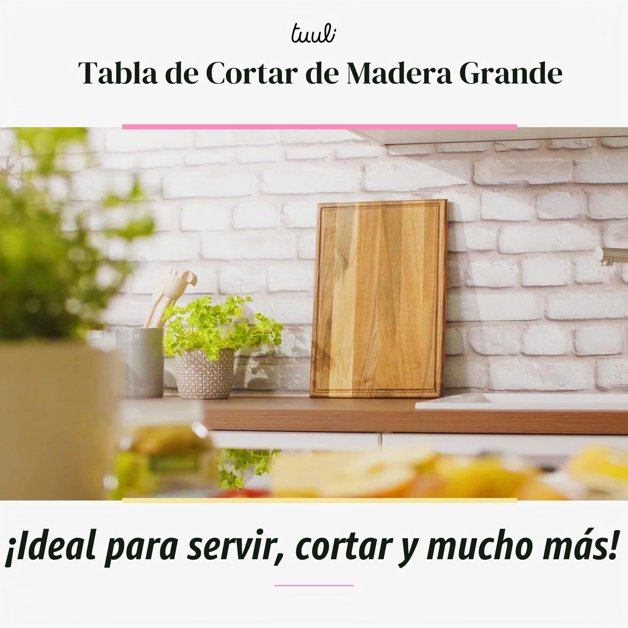 tuuli Kitchen Tabla Cortar Madera Nogal Cocina Queso Pan Grande Antibacteriano (44x30x2 cm)