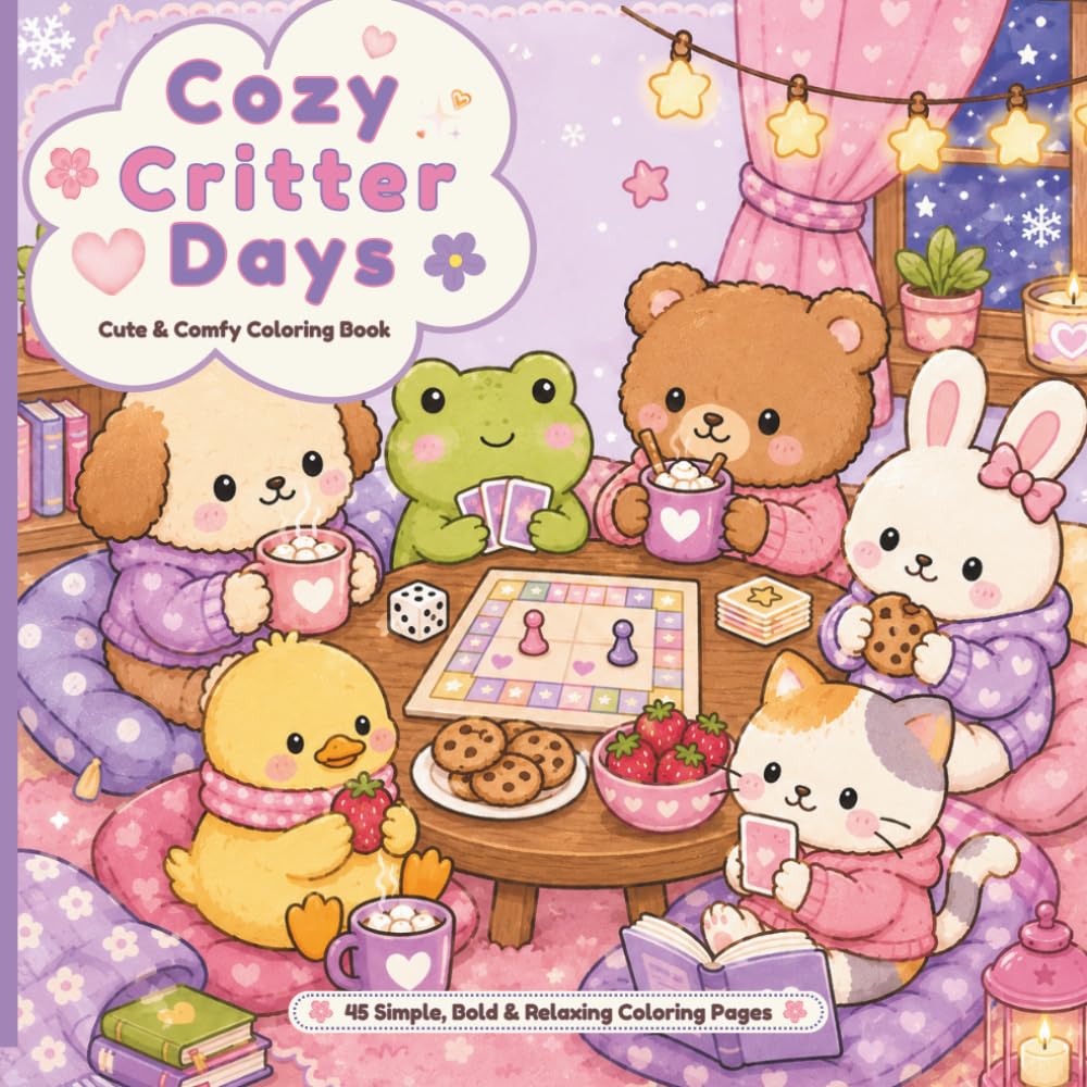 Cozy Critter Days Coloring Book: Cute and Comfy Animal Coloring Pages with Bunnies, Ducks, Puppies, Frogs, Cats and Bears for Relaxation, Stress Relief and Creative Fun