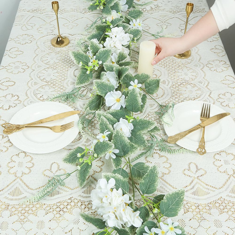 Highdi Finta Pianta Artificiale, Artificiale Rampicante Ghirlanda Fiore di Rosa Pendenti Finte Pianta Foglie per Decorazione Parete Festa Matrimonio Giardino Esterno (Bianco,6 Pezzi)