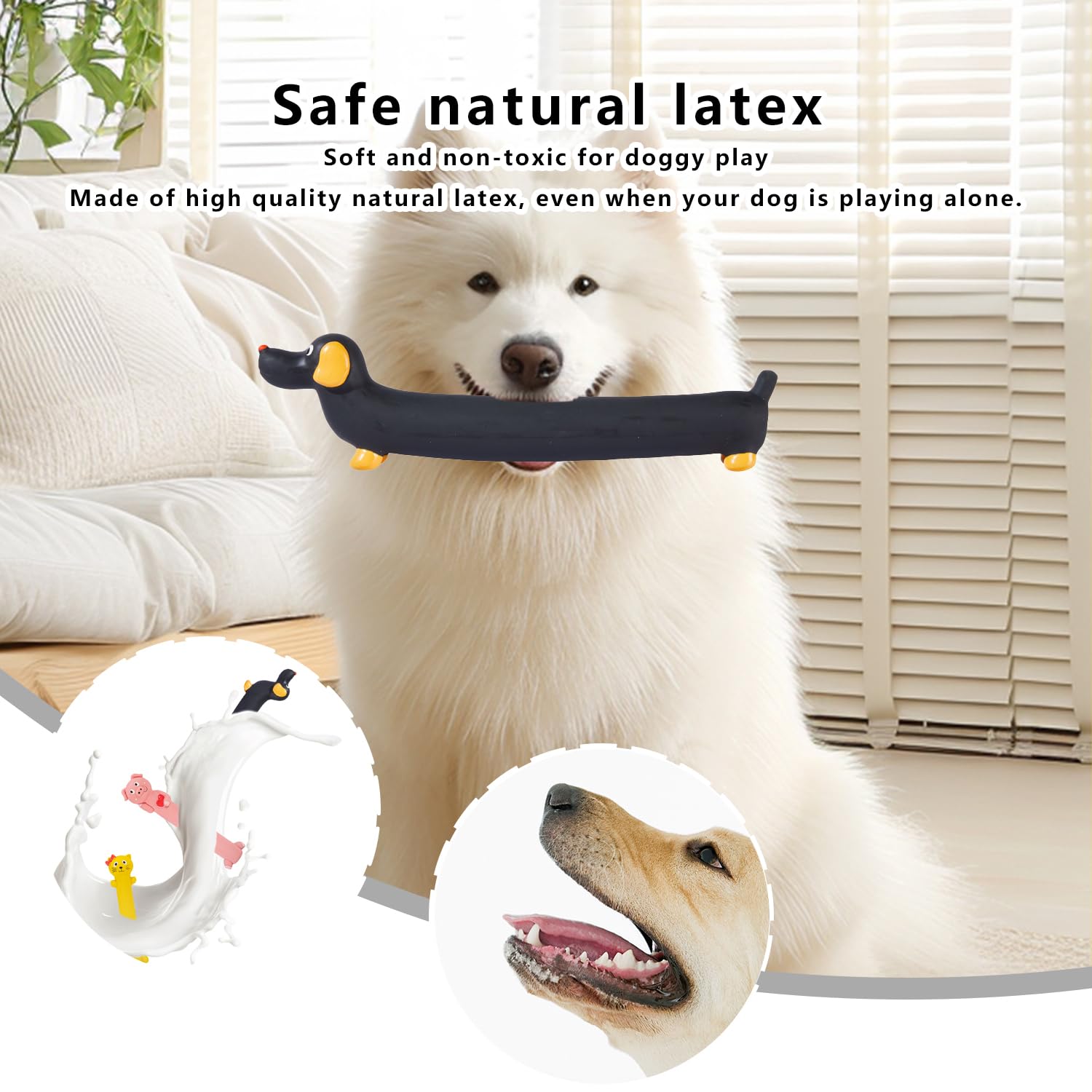 Confezione da 3 giocattoli per cani in lattice da 22,6 a 27,7 cm, colori assortiti per razze medie e grandi (giallo, rosa e nero)