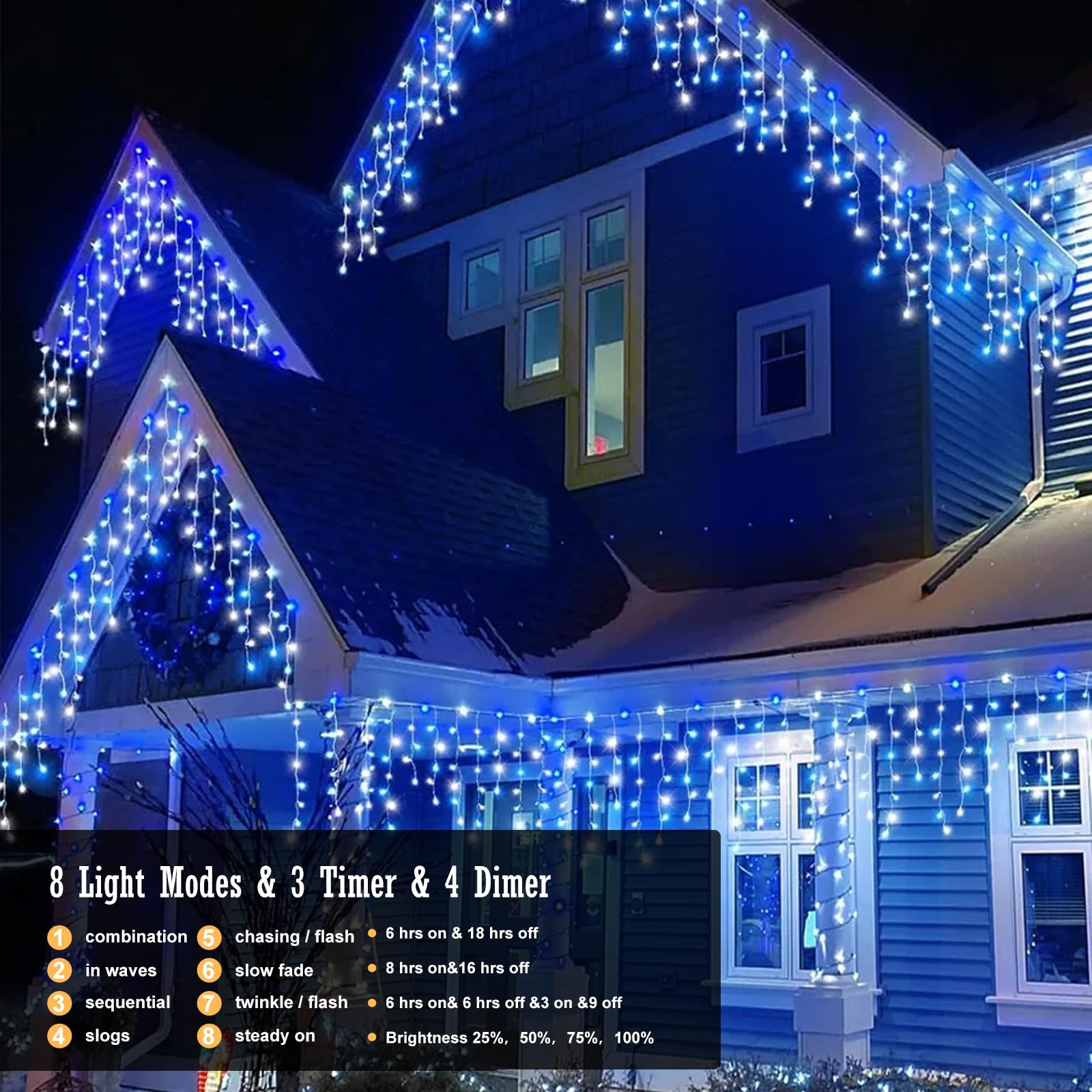 CORST Rideau Lumineux 10M 400LEDs Guirlande Lumineuse Pâques 8 Modes d'éclairage adaptateur Connectable pour Mariage Balcon Terrasse Pergola Fêtes Soirée Anniversaire (Bleu+Blanc)