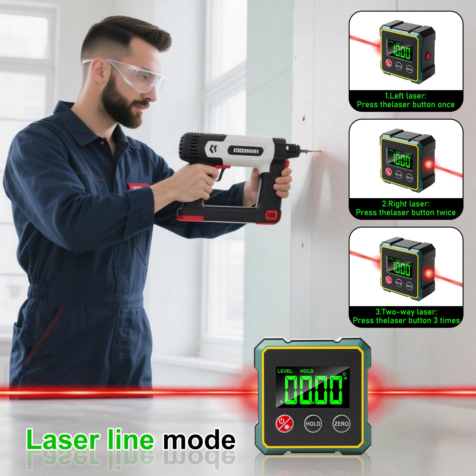 Livella Digitale Inclinometro Con Laser E Magnete - Goniometro Per Falegnameria, Edilizia, Fai Da Te