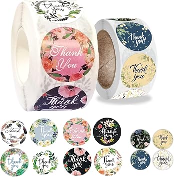 Thank You Stickers 1000 pcs, 1.5 Inch 500 Pcs and 1 inch 500 pcs, Spring Flower Thank You for Stickers for Your Order, Packaging, Envelopes, Small Business Use Colorful Flower Design