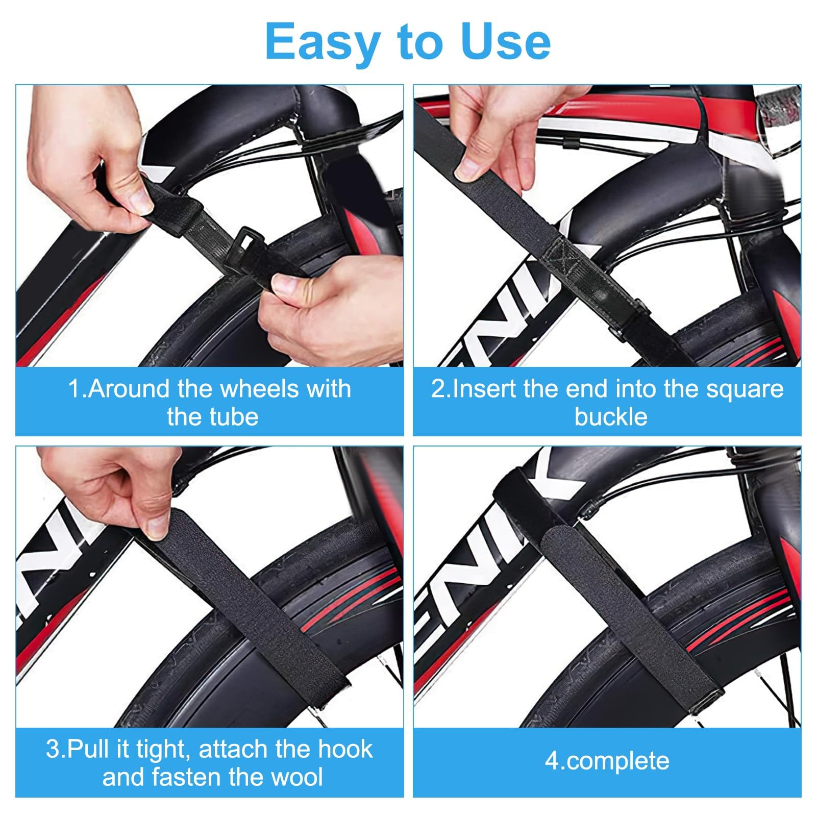 2PCS Sangles de Porte-Vélos Sangle de Stabilisateur de Vélo Réglables Strape Cinche Rechaple Sangles Auto-Adhésives pour Fixer et Attacher Les Vélos le Transport et le Stockage (60 cm x 2,5 cm)