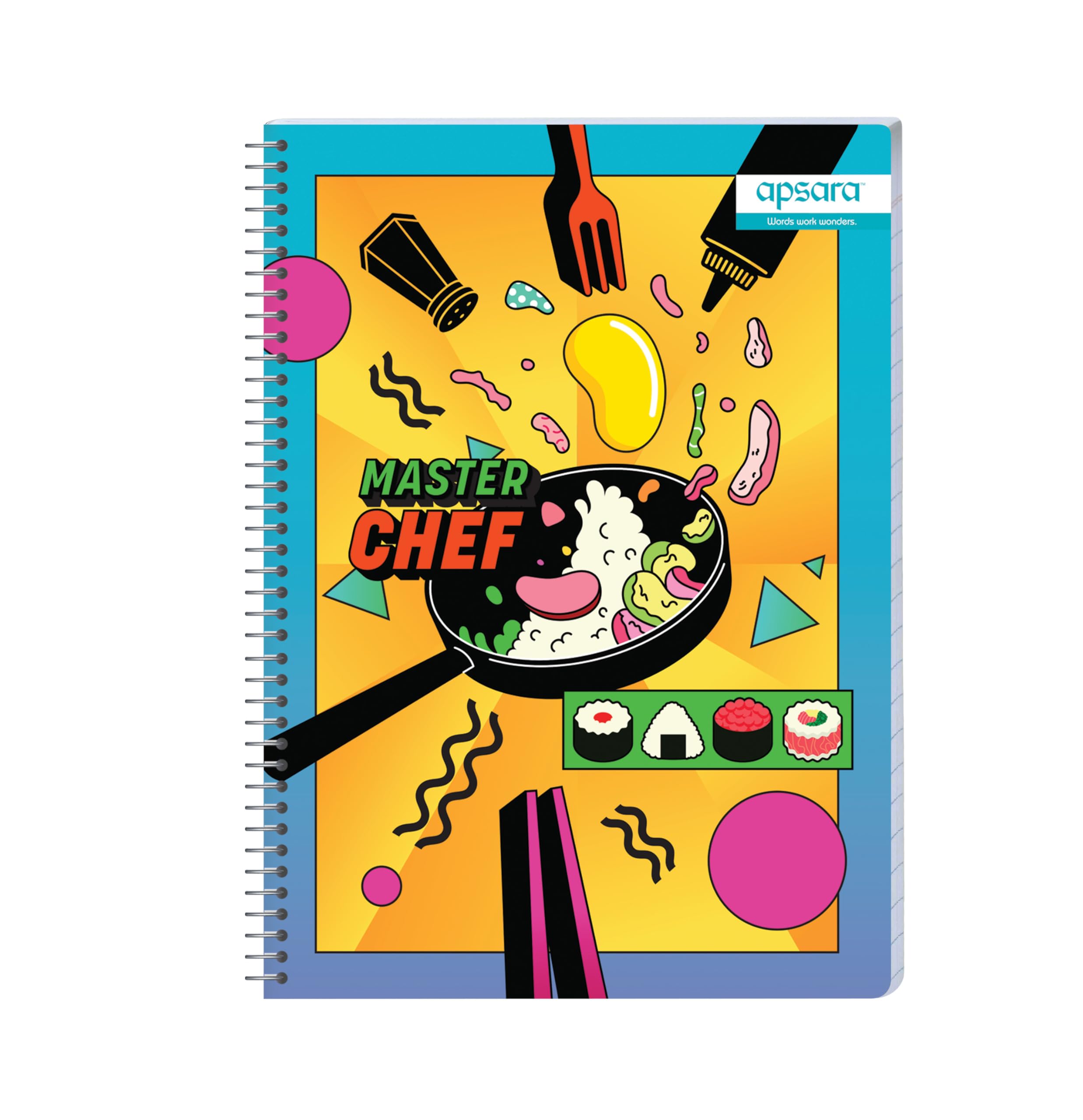 Apsara Quaderno a spirale a 5 soggetti, 252 pagine, 1 pezzo, riga singola, 60 g/m², 29,7 cm x 21 cm, copertina morbida, per scuola, università, preparazione esami e professionisti, il design può