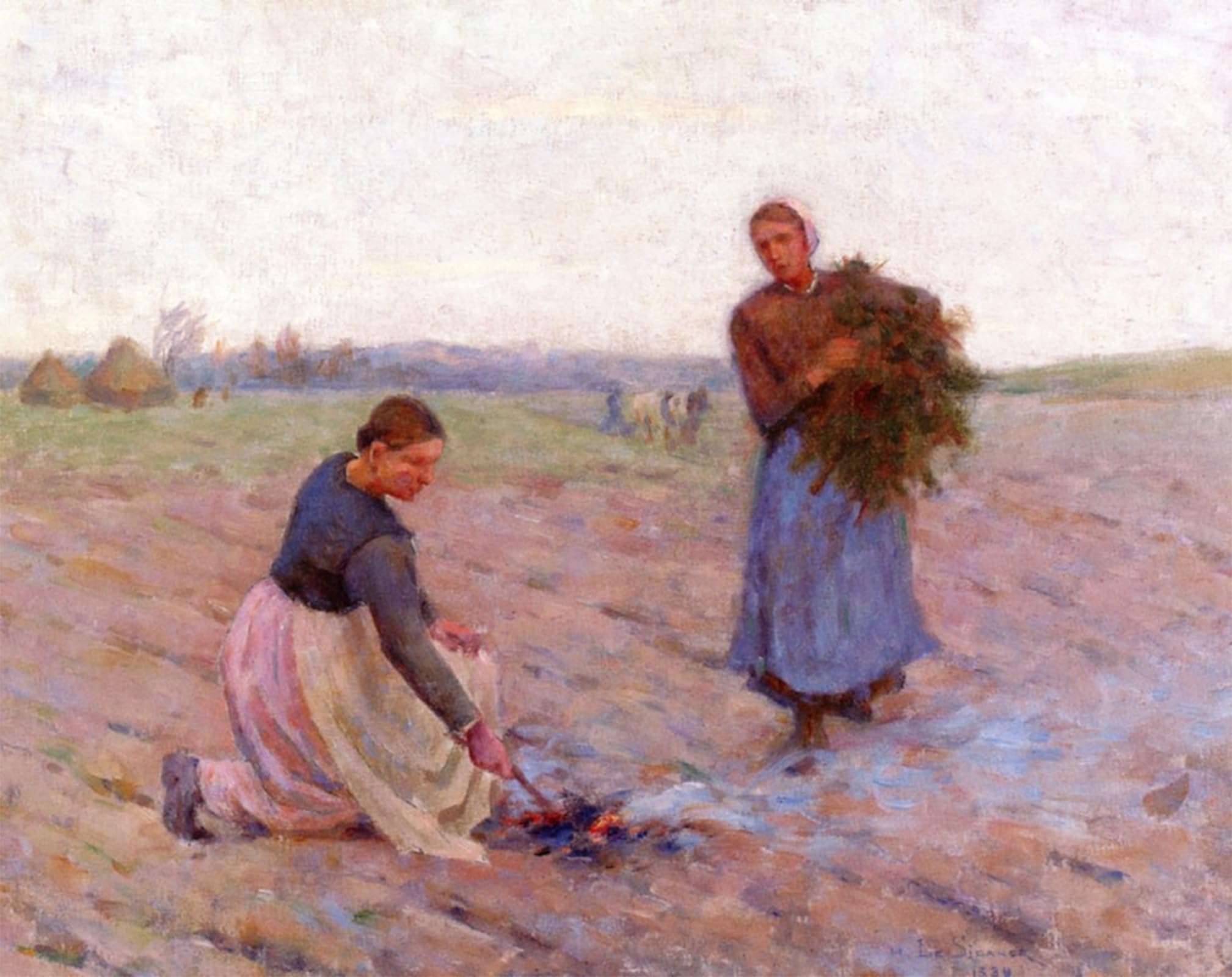 ARTXLXXBN Famous Painting Art Wall Decor Abstract Art Picture Picking Herbs by Henri Le Sidaner Animal Pictures for Home Decor 60x90cm