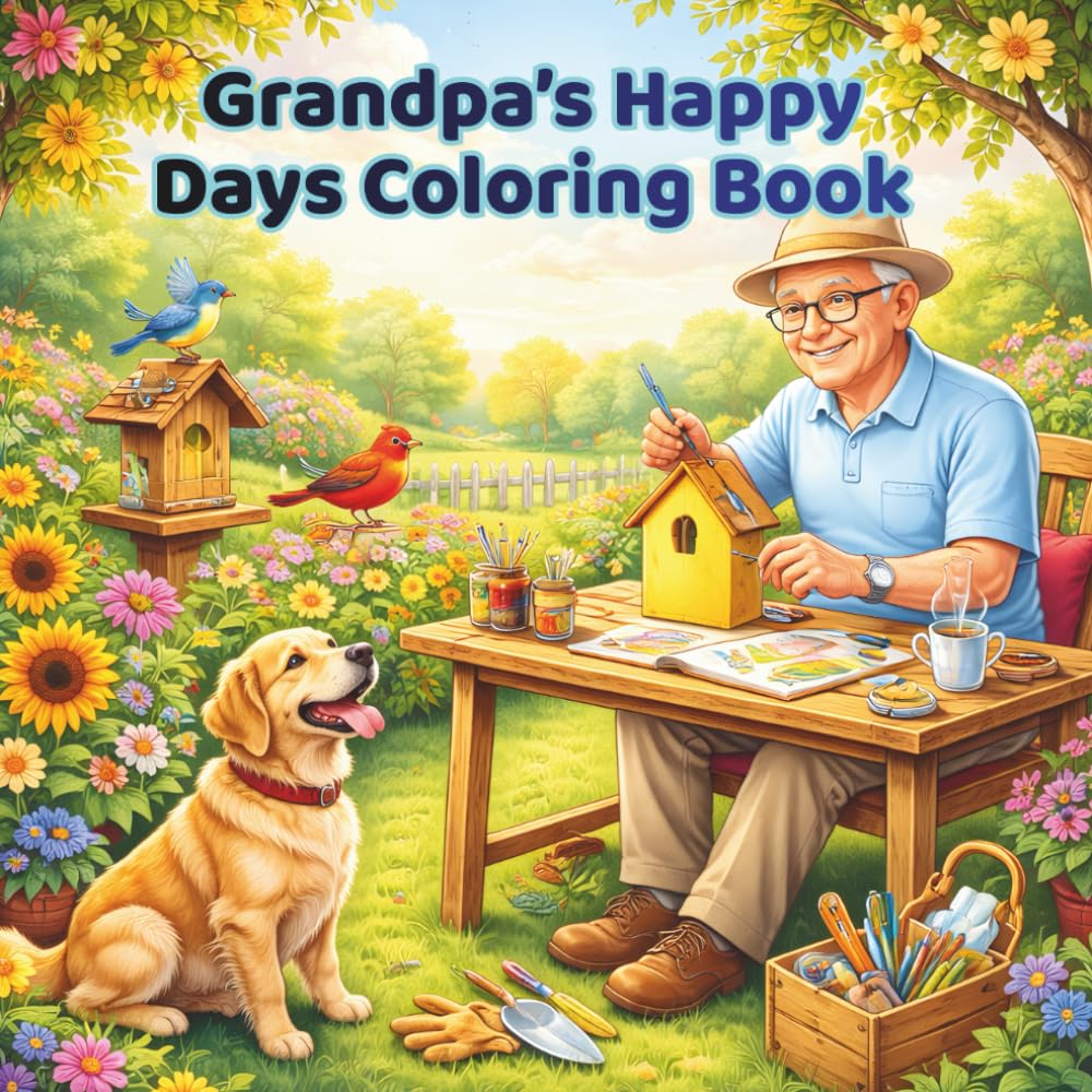 Grandpa’s Happy Days Coloring Book: Relaxing Large-Print Coloring Pages for Seniors Featuring Heartwarming Everyday Activities.