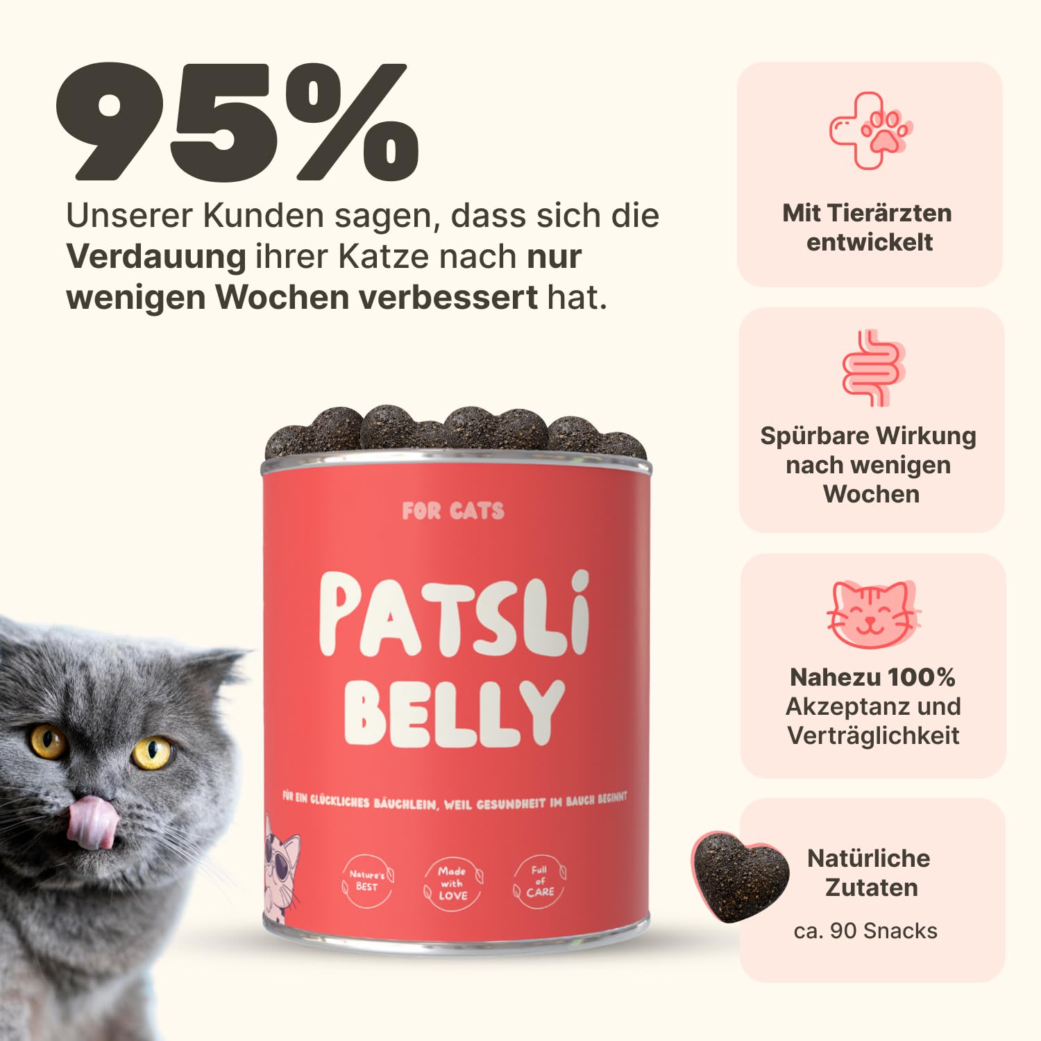 2er Set | 9-in-1 Probiotika für Deine Katze | Unterstützt die Verdauung von Katzen | Ergänzungsfuttermittel für Katzen | Bei Durchfall Katze | Flohsamen & Löwenzahnkraut | Patsli Belly