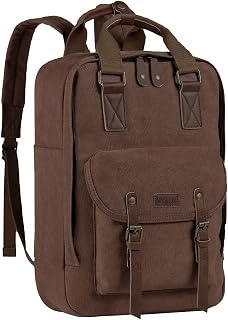 School Backpack,VASCHY Vintage Canvas Leather 15.6in Laptop Backpack Backpack for Men Women Adult Bookbag Rucksack Brown