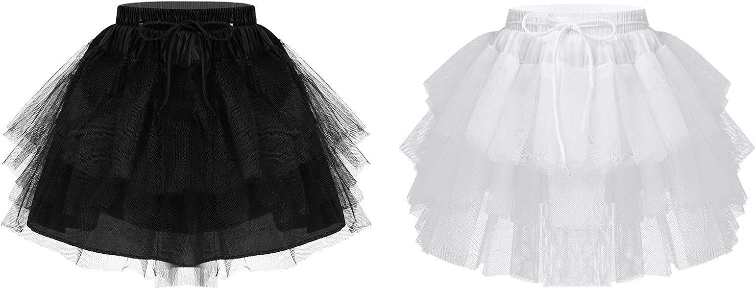 Jelory Kids Little Girl's 3 Layers Hoopless Petticoat Crinoline Elastic Waist Flower Girl Tutu Underskirt Half Slips