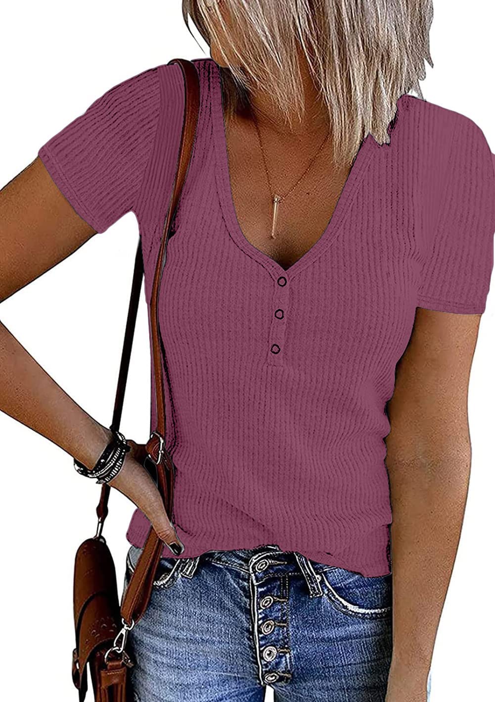 Lime Flare Women Summer Ribbed Knit T Shirt Tee Tops Casual Dressy Rib Tshirt Tunic