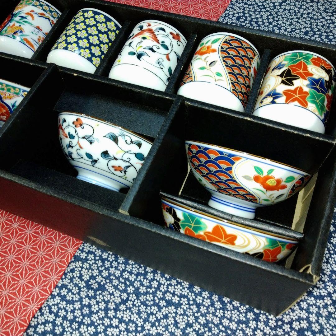 Amazon | 50年前のコレクション品有田焼春雄苑錦五彩作茶碗湯呑10皿 
