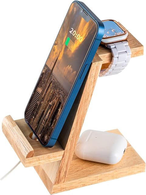 For Apple Watch Stand, Dreamholder 2 in 1 Natural Wood Phone Holder, Desktop Stand Charging Dock for iPhone 14 13 12 11 All Series and Apple Watch Series 8/SE2/7/6/SE/5/4/3/2/1