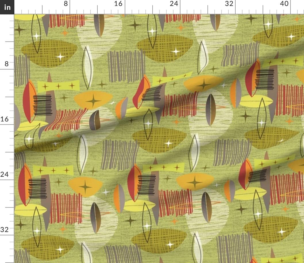 Spoonflower Fabric - Mid Century Modern Graphic Green Vintage Retro Gold Atomic Printed on Petal Signature Cotton Fabric by The Yard - Sewing Quilting Apparel Crafts Decor
