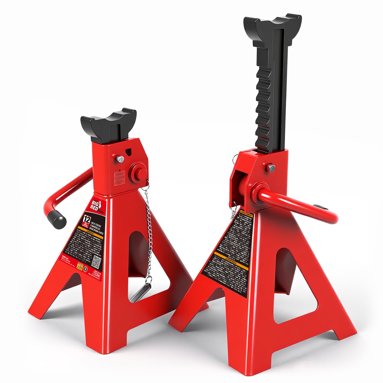 BIG RED 12 Ton Jack Stands with Lock Adjustable Height to 28.15'',Heavy-Duty Steel Car Jack Stands Fit for Cars, SUVs, and Most Automobiles, Red, 2 Pack