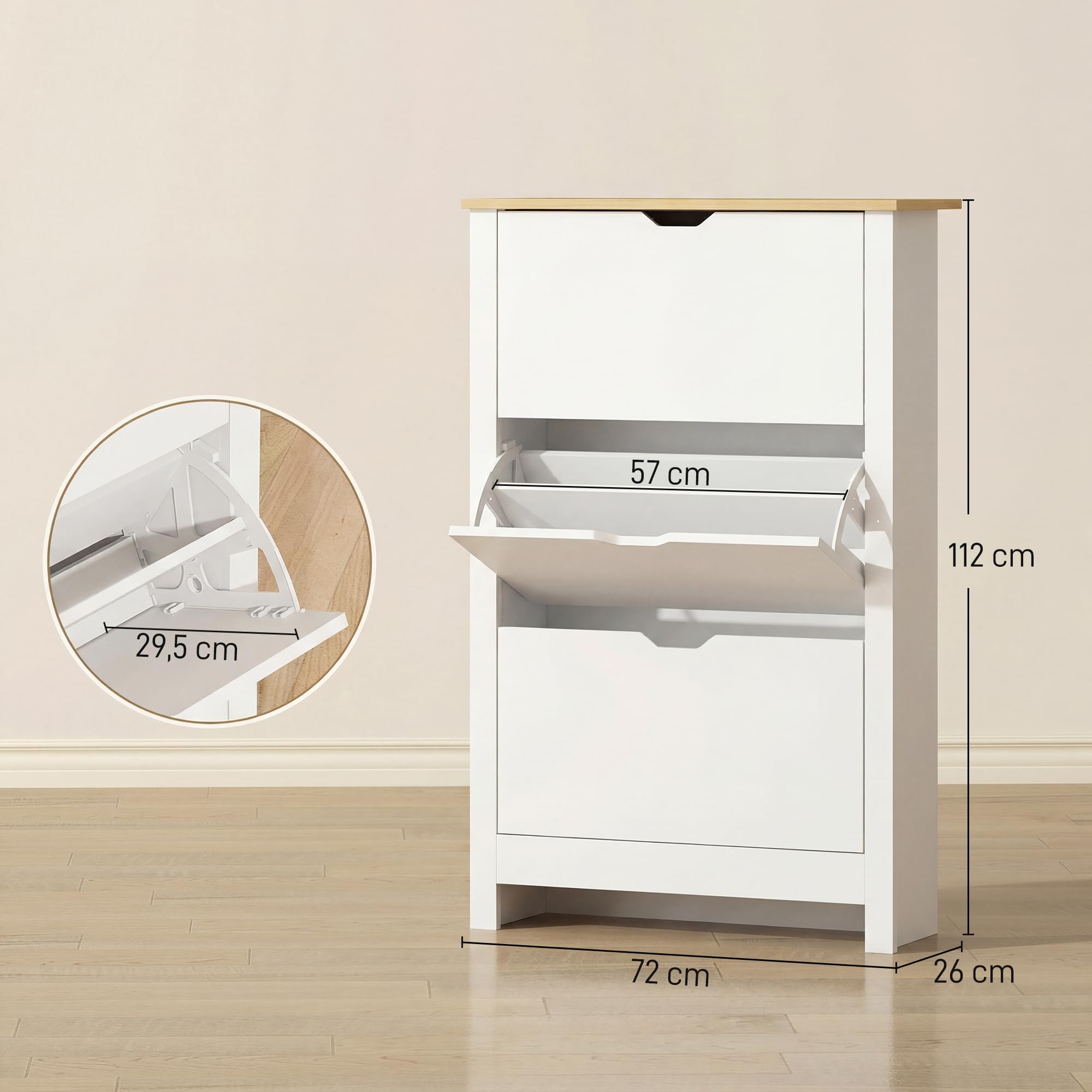 HOMCOM Zapatero Estrecho Zapatero de Entrada Recibidor para 18 Pares de Zapatos con 3 Cajones Abatibles y Estantes Ajustables para Pasillo 72x26x112 cm Blanco