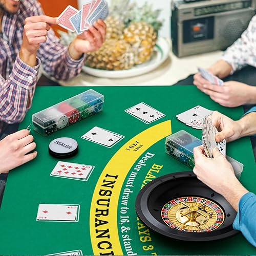 Miniatura 5 de El juego de ruedas de ruleta incluye rueda de ruleta de 10 pulgadas, fieltro de doble cara, 200 fichas, rastrillo de chips, marcador acrílico, botón