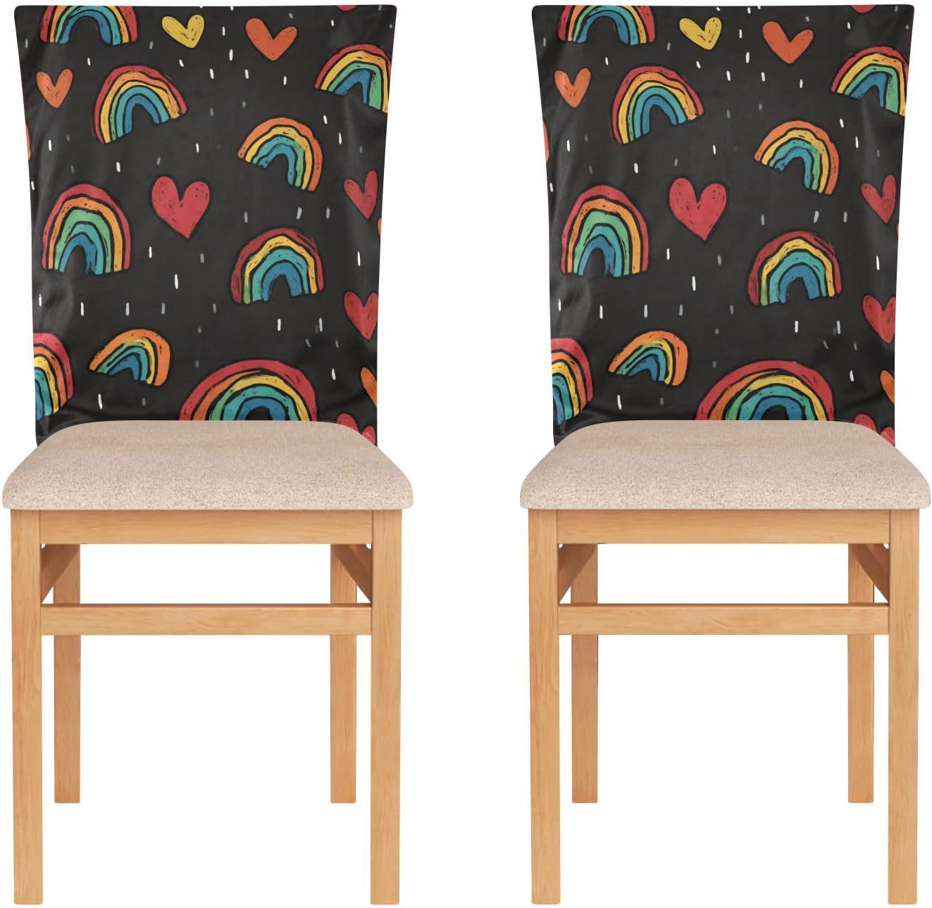 ALAZA Hearts and Rainbow Chair Back Cover Set of 6, Washable Reusable Removable Chair Slipcovers Decorative Chair Cover for Home Kitchen Wedding Party