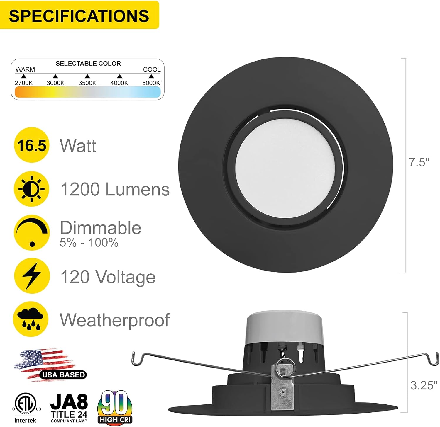 Uр Tо 40% оƒƒ NUWATT 6 Inch Recessed LED Retrofit Adjustable Downlight, Dimmable, 16.5 Watts, 1200 Lumens, 120V, 5CCT: 27K/30K/35K/40K/50K, CRI >90, ETL Listed, Black Finish, 6 Pack