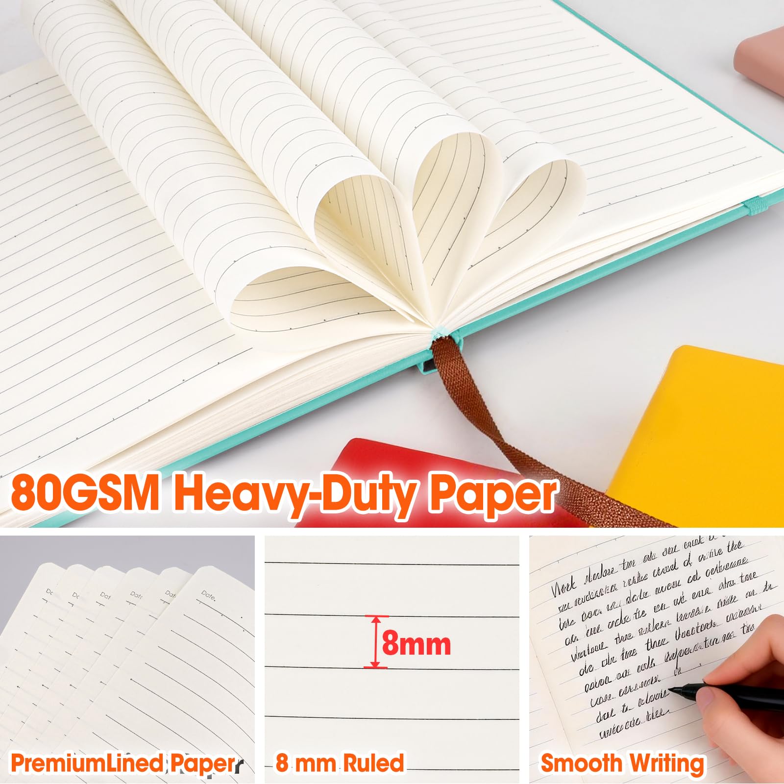 Confezione da 24 quaderni a righe per lavoro, 200 pagine, medio 14 x 21,1 cm, formato A5, a righe, 6 colori, copertina rigida per scrivere, prendere appunti
