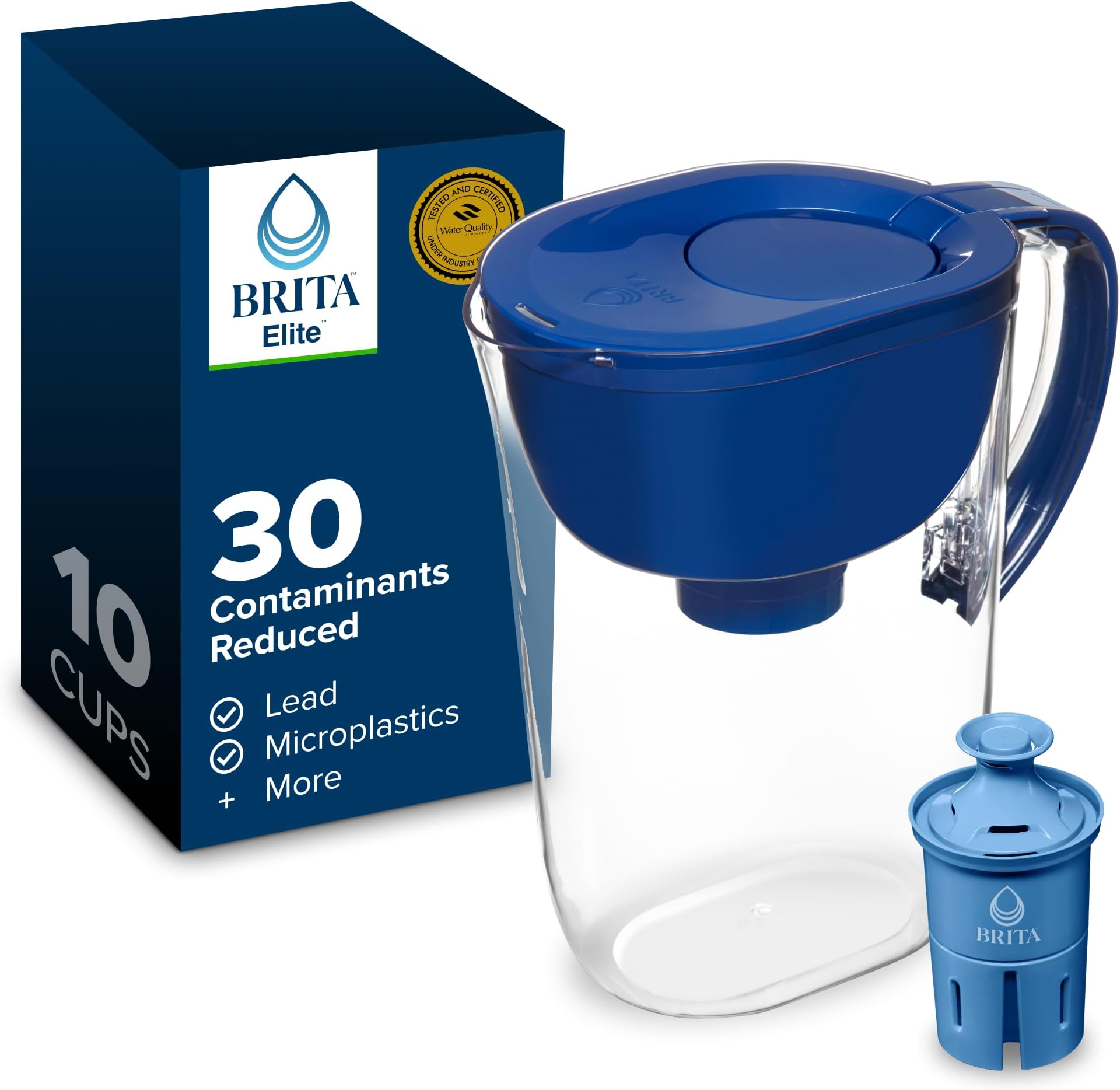Brita Everyday Elite Water Filter Pitcher with SmartLight Filter Change Indicator, BPA-Free, Replaces 1,800 Plastic Water Bottles a Year, Lasts Six Months, Includes 1 Filter, Large - 10-Cup, Blue
