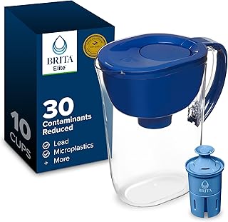 Brita Filtro de agua grande para grifo y agua potable con indicador de cambio de filtro SmartLight + 1 filtro Elite, reduce el 99% del plomo, dura 6 meses, capacidad de 10 tazas, azul