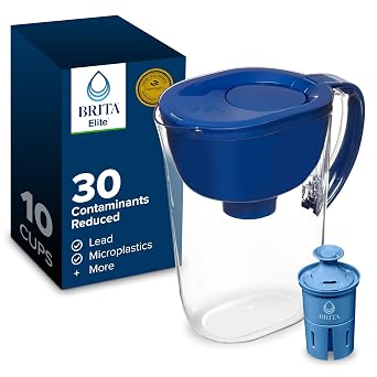 Brita Large 10 Cup Water Pitcher Dispenser, Includes 1 Elite Filter, Blue
