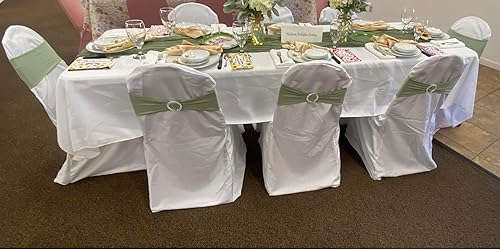 Miniatura 4 de 100 bandas elásticas de elastano verde salvia para sillas con hebillas, bandas deslizantes para silla, lazos para bodas, fiestas, banquetes,