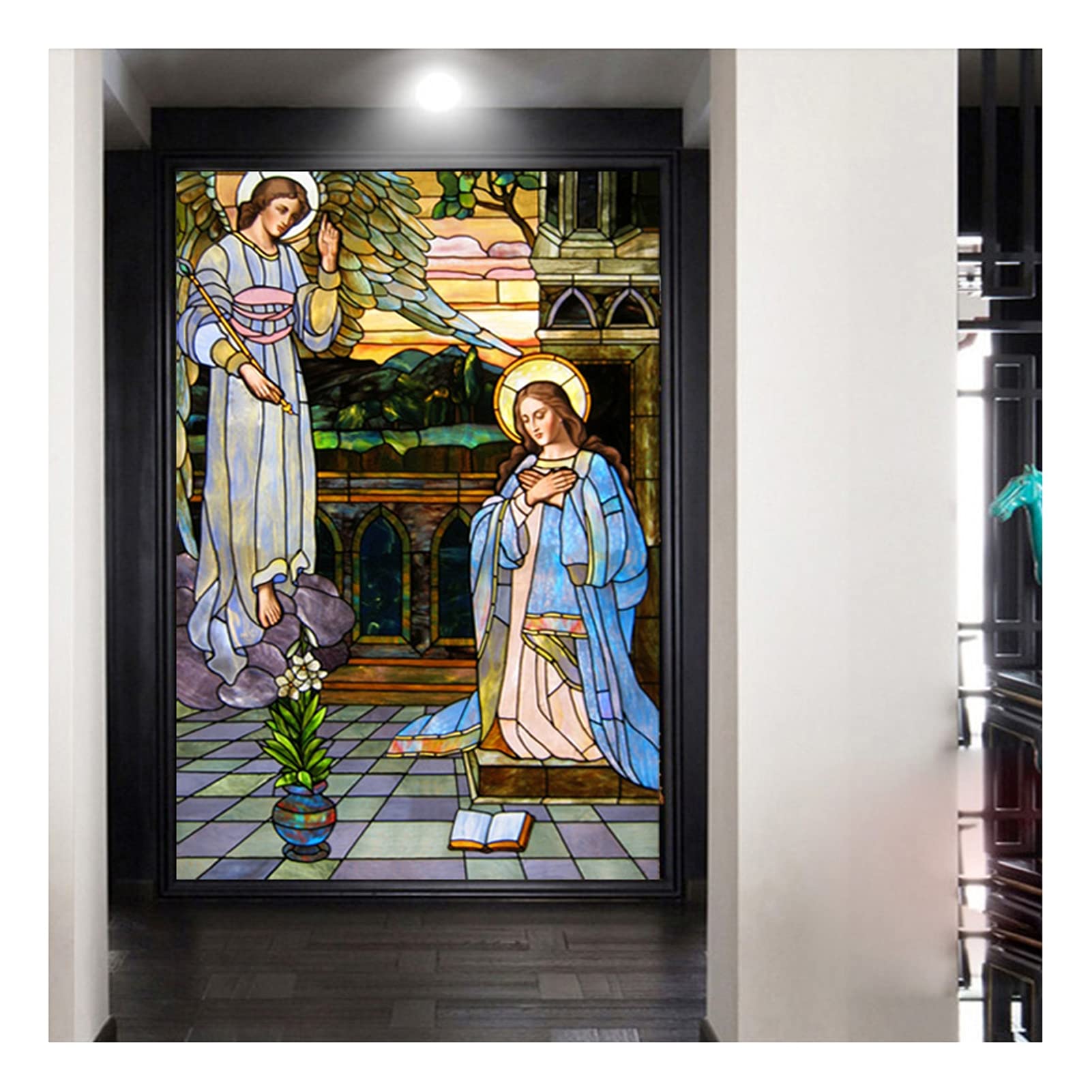 Window Film, Church Stained Glass Decorative Film Anti-UV Anti-UV Static Privacy Clings Film Jesus Religious Figures Decor,16,70x90cm
