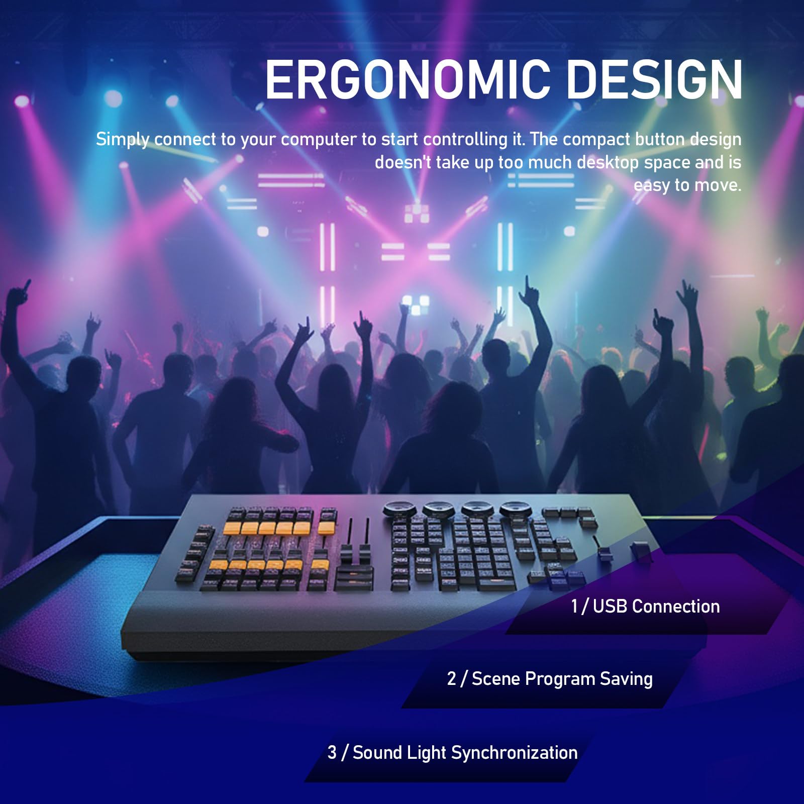 Consola de mezcla de iluminación para grabación de música, compatible con pantalla externa, control versátil y funciones de mezcla