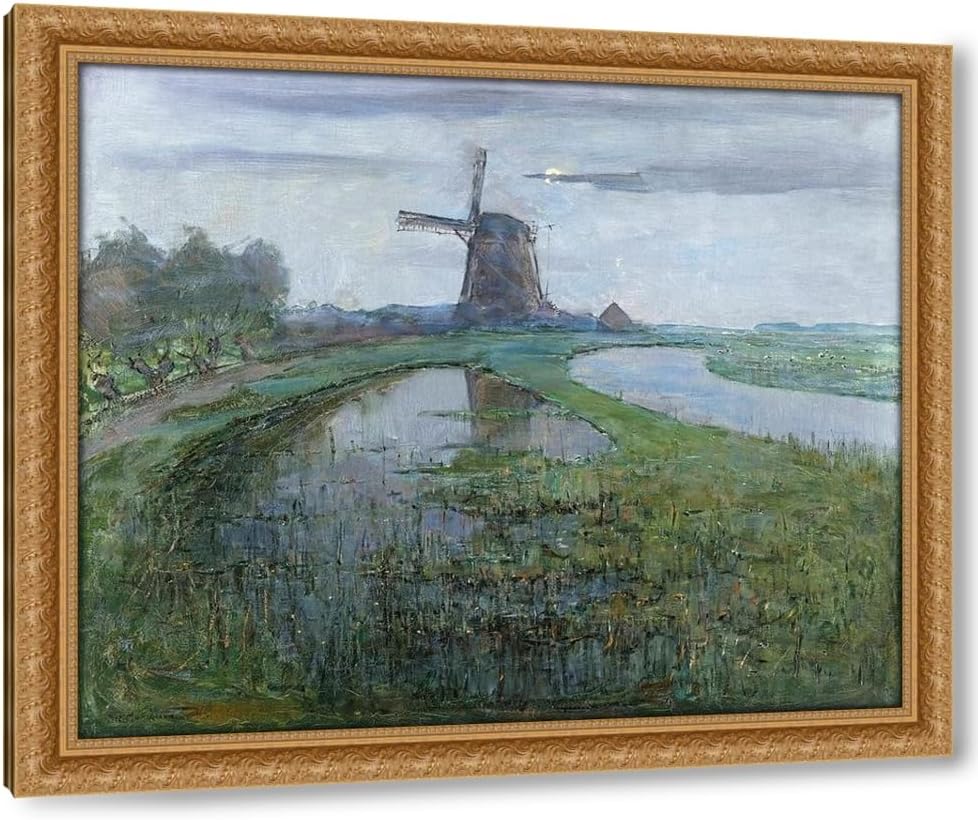 ArtDirect Mondrian, Piet 23x20 Gallery Wrapped Canvas Museum Art Titled: Oostzijdse Mill along the River Gein by Moonlight