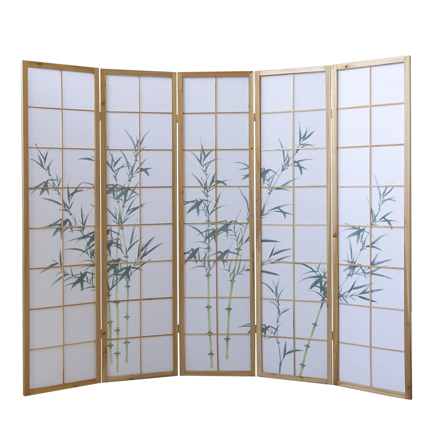 Homestyle4u 266, séparateur de pièce en Bois à 5 Panneaux - Paravent Pliable - Paravent Mobile - en Papier Shoji - Bambou