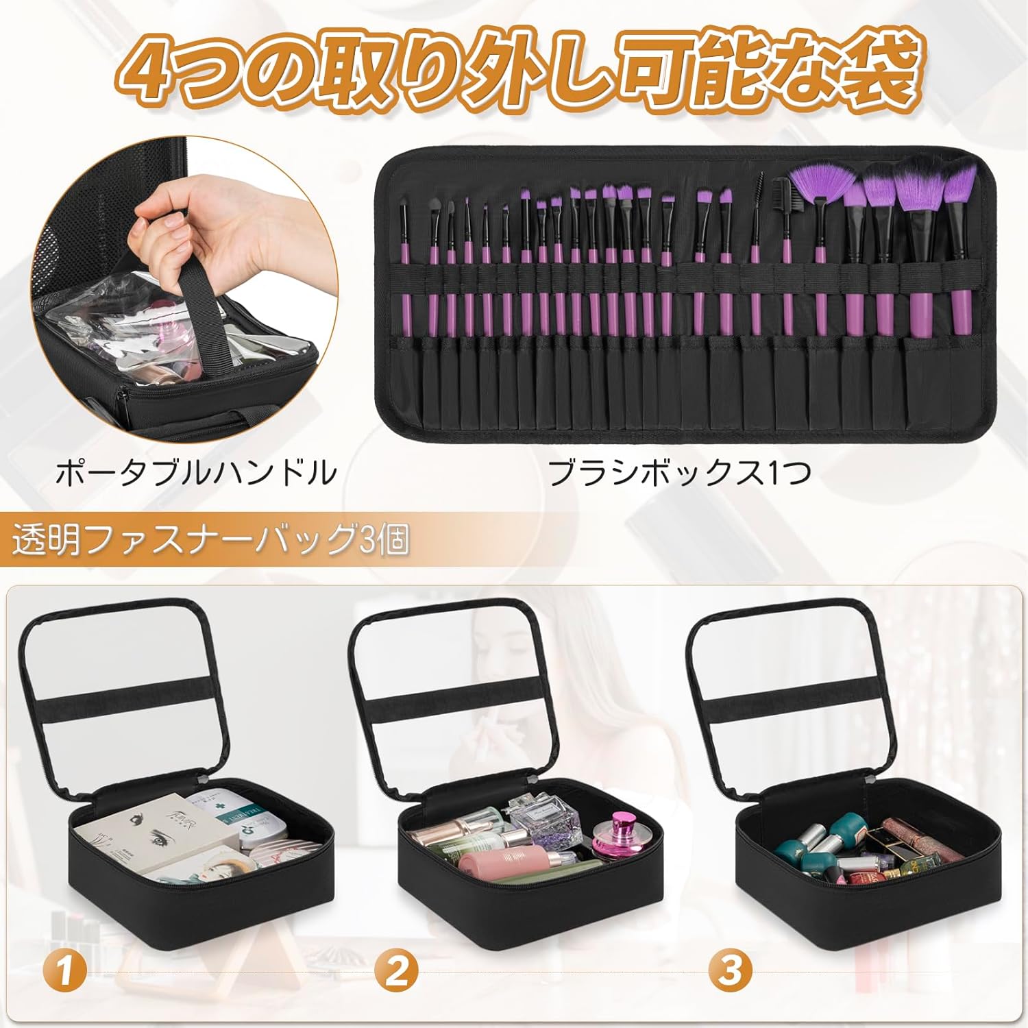 XLサイズ メイクボックス メイクケース メイクポーチ 大容量 持ち運び コンパクト メイクセット 大人 女の子 プロ バッグ ボックス 収納 化粧  化粧ポーチ 機能的 大きめ かわいい バッグ メンズ メイク収納 無印 ベニヤ板 おすすめ おしゃれ プチプラ 安い 人気 軽い ... 【Negrew】 メイクボックス 大容量 メイクボックス プロ用 コスメポーチ付き 取り外し可能 化粧ポーチセット 化粧筆入れ 持ち