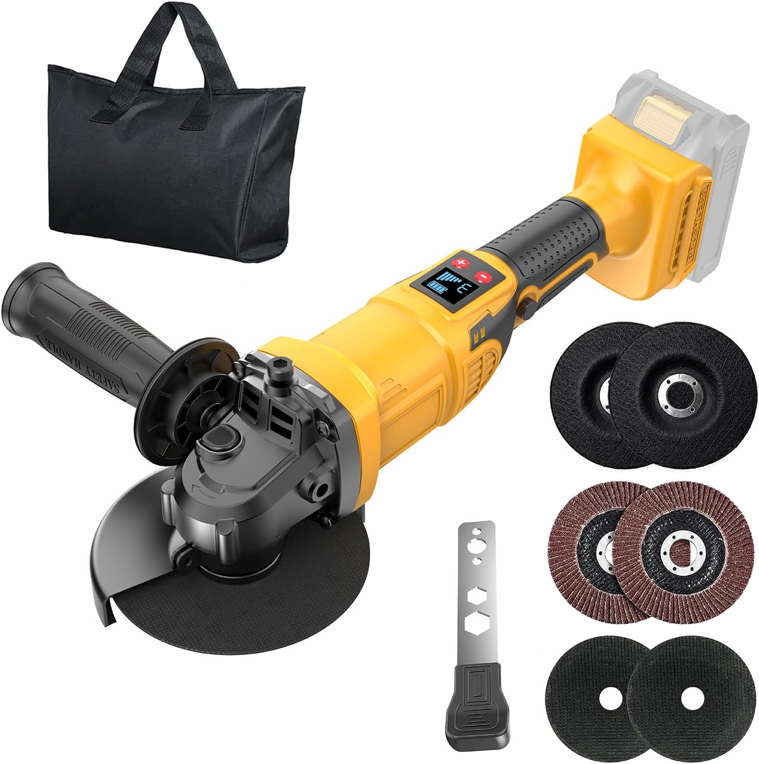 Cordless Angle Grinder Compatible with Dewalt 20V Max Battery(No Battery)3 Variable Speed, 5" Brushless Angle Grinders with Rotating Head and 6 Wheels for Cutting,Grinding,Polishing