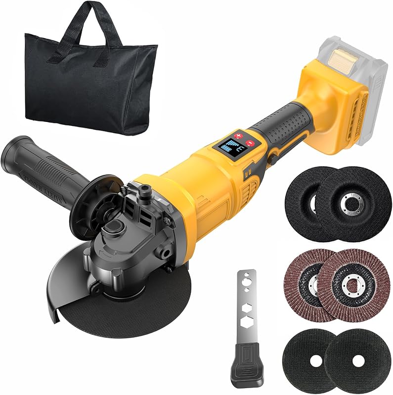 Cordless Angle Grinder Fit for Dewalt 20V Max Battery (Yellow and Black) | 4-1/2" Brushless Angle Grinder with 3 Speeds, 9300RPM, Tool Bag, 6 Wheels for Metal Cutting, Griding,and Polishing