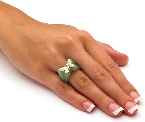 Miniatura 3 de PalmBeach 10K Solid Yellow Gold Genuine Black or 14K Sold Yellow Gold Genuine Green Jade Butterfly Ring