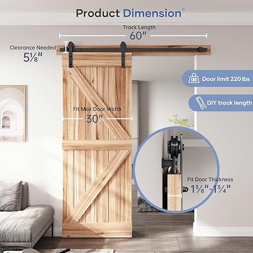 Miniatura 6 de EaseLife Kit de riel de puerta corrediza de granero resistente de 5 pies, polea recta, se desliza suavemente silenciosamente, fácil de instalar (kit