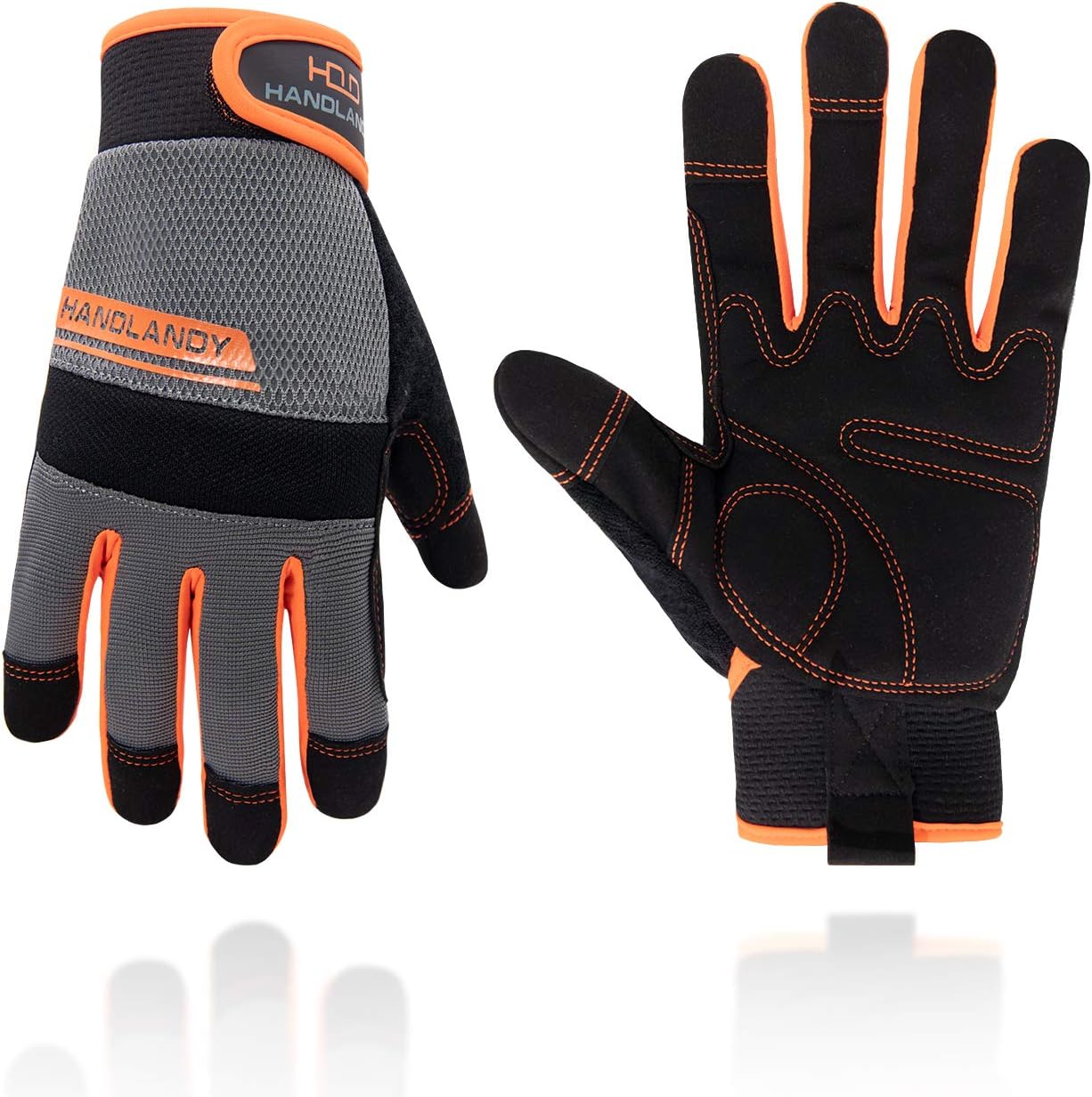 HANDLANDY Work Gloves Mens & Women, Utility Safety Mechanic Working Gloves Touch Screen, Flexible Breathable Yard Work Gloves (Large, Orange)