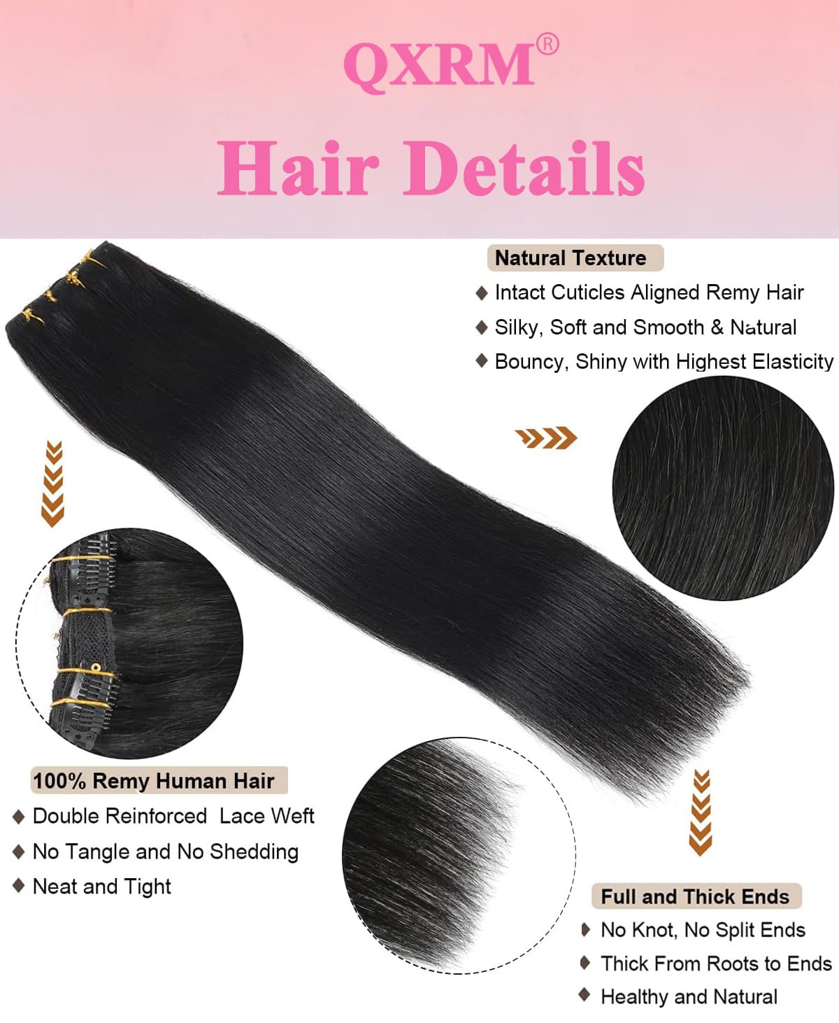 Clip in Hair Extensions Real Human Hair Straight Real Remy Human Hair 8pcs 100g Double Weft Remy Human Hair Clip in Extensions (#1B Natural Black - Image 2
