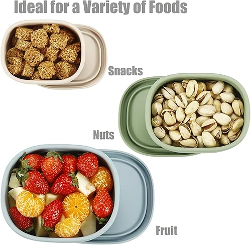 Miniatura 3 de PandaEar Paquete de 3 recipientes de silicona para almacenamiento de alimentos con tapas, juego de cajas Bento reutilizables, sin BPA, a prueba de